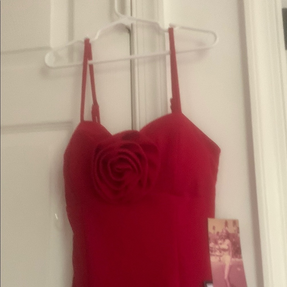 Red Spaghetti Strap Sheath Midi Dress - Picture 3 of 4
